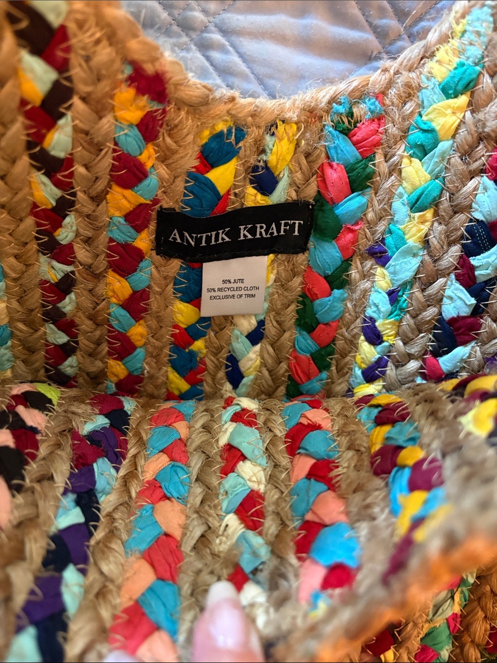 Multicolor Braided Round Straw Tote Bag - Picture 2 of 4